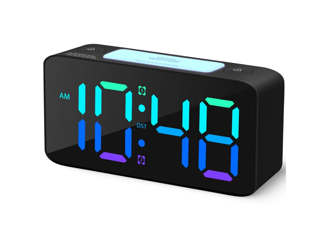 Despertador Super Alto para Adultos com Sono Pesado, Relógio Digital Rgb com Luz Noturna de 7 Cores, Volume Ajustável, Carregador Usb, Relóg EHSTMIND