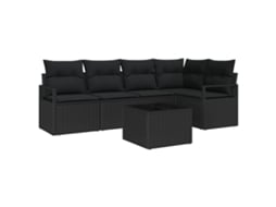 Conjunto 6 Sofá Exterior Vidaxl Preto Vime Pe (232 X 122 X 85 Cm)