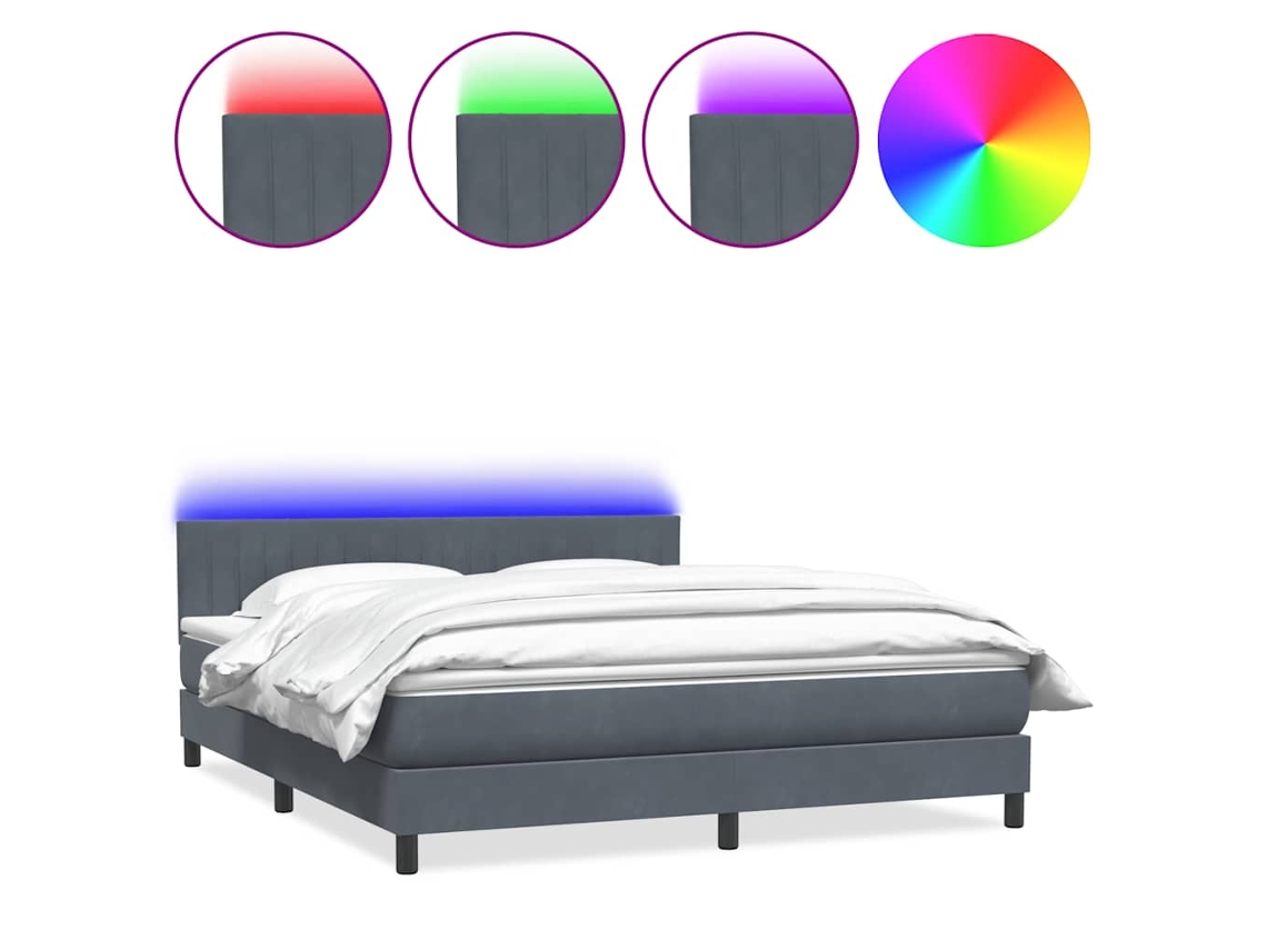 Cama Box Spring com Colchão e Led Veludo Cinzento Escuro 180x210 cm MAISON EXCLUSIVE