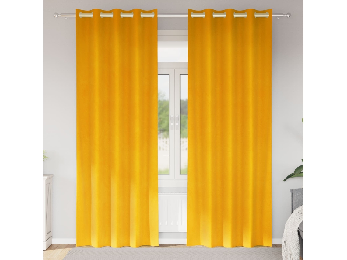 Vidaxl Cortinas Opacas 2 Unid. Amarelo-mostarda 140 X 245 Cm Veludo