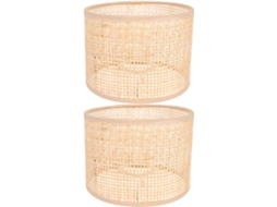 Conjunto De 2 Abajures Rústicos De Rattan, 16x12 Cm