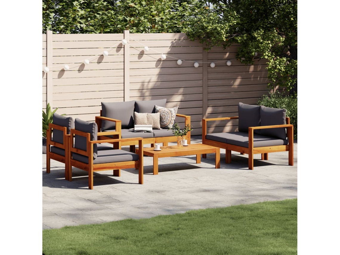 Conjunto De 5 Peças De Sofás De Jardim Com Almofadões Acácia Maciça Dkd Home Decor