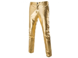 2026 pantalones de Cuero Casual de Cintura Media Bronceado Brillante para Hombres Ptn L Oro