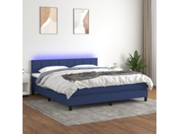 Vidaxl Cama Box Spring C/ Colchão E Led 160x200 Cm Tecido Azul