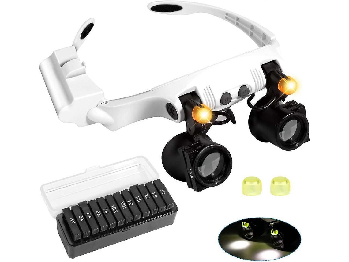Lupa com Luz, Lupa de Cabeça com Mãos Livres e 2 Luzes Led para Hobby, de BRILVIBERA