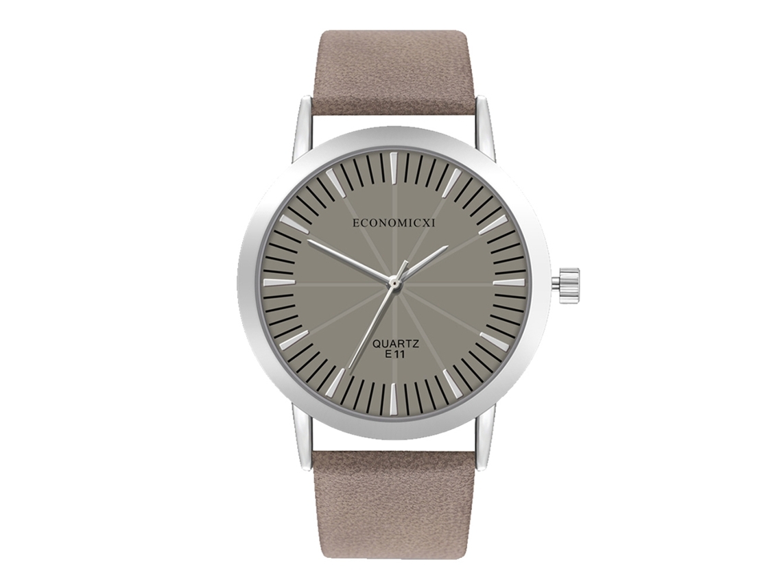 Reloj De Pulsera De Cuarzo Con Correa De Cuero Pu Para Mujer Y Hombre Estilo Casual Gris