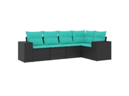 Conjunto de Sofá de Jardim de 5 Peças com Almofadas em Rattan Sintético Preto MAISON EXCLUSIVE