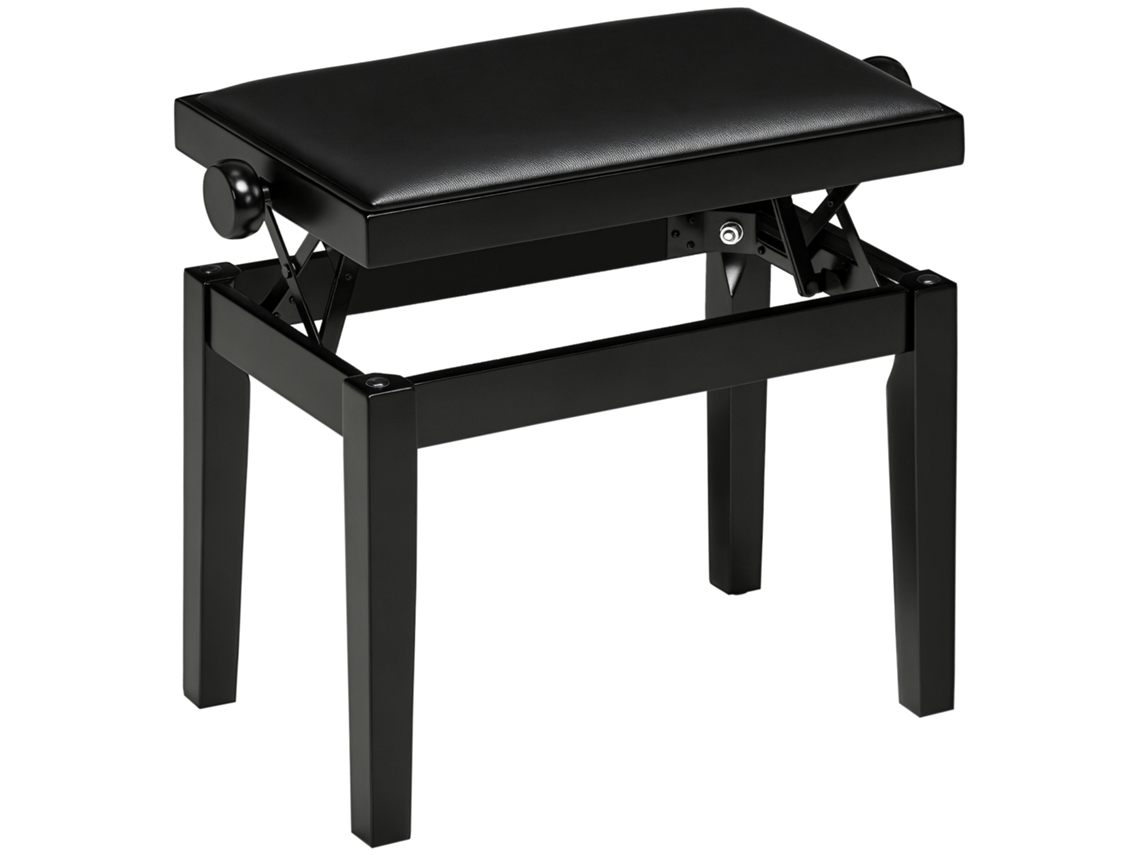 Banco Para Piano, Banqueta Para Altura Ajustável, Elegante Acabamento Brilhante, Couro Sintético + Madeira De Seringueira, Preto, 63 X 33 X 56 Cm