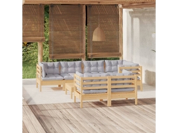 Vidaxl 8 Pcs Conjunto Lounge De Jardim + Almofadões Cinza Pinho Maciço