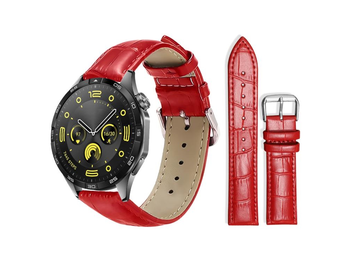 Bracelete para Huawei Watch Gt 4 / Gt 3 / Gt 2 Couro com Fivela de Pino e Textura de Bambu Vermelha XIAOMOYU (20mm)