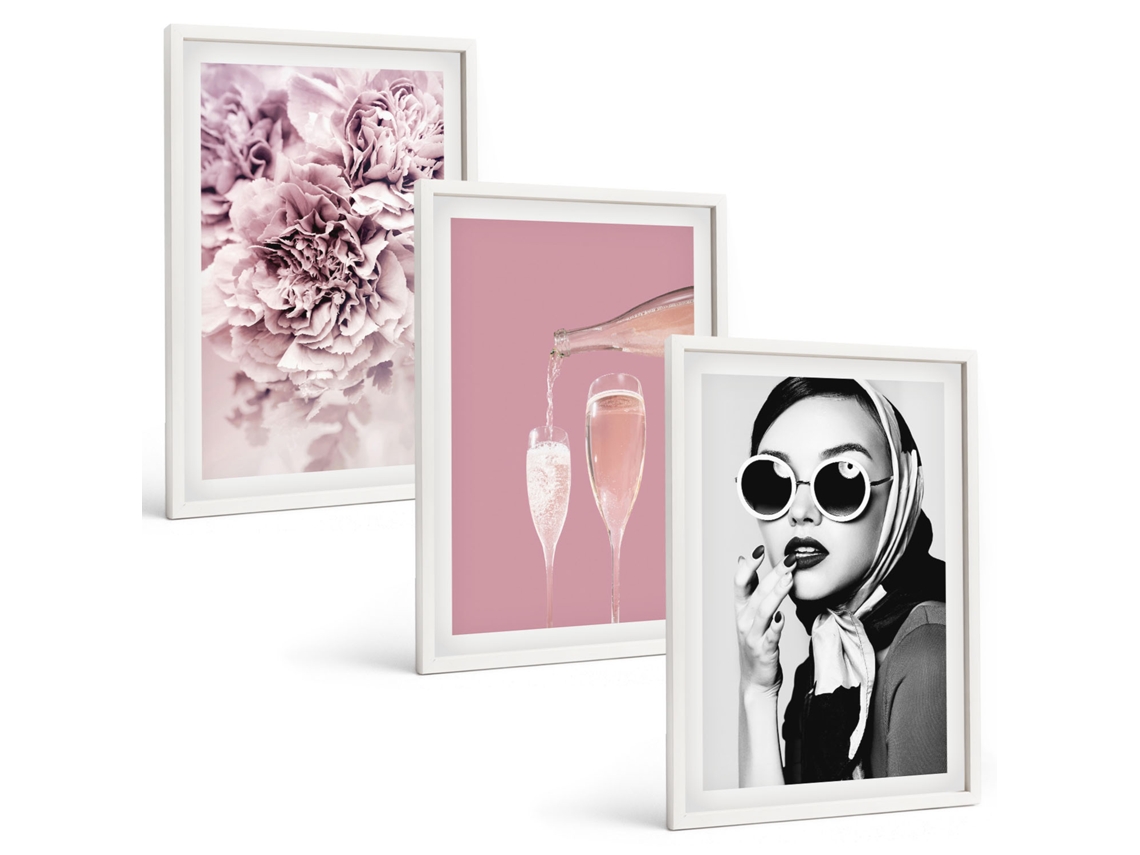 Galeria De Pinturas Murais Flores, Rosas E Uma Dama Elegante Moldura Branca Pinturas De Quarto Espelharte (3 Piezas De 40x60 Cm)