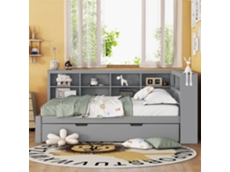 Sofá Cama Multifuncional Cinza 140x200cm com Cama Extensível 90x190cm e Porta USB em Madeira Maciça PAPRIKA