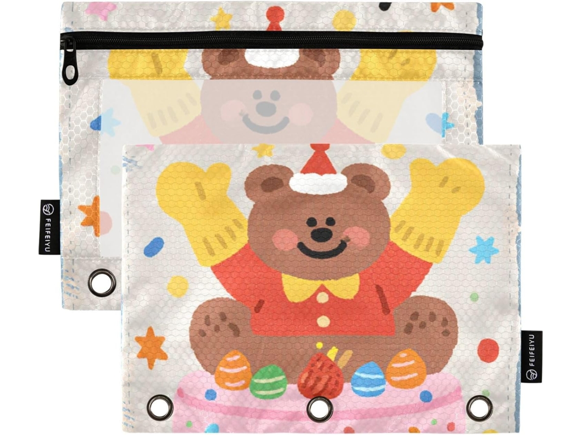 Organizador De Argolas Com Estampa Urso Aniversário, Janela Transparente E Fechamento Com Zíper Bolsa Grande Resistente