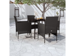 Vidaxl 5 Pcs Conjunto De Jantar P/ Jardim C/ Almofadões Preto