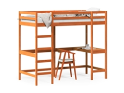 Cama Alta com Secretária em Pinho Maciço Castanho Cera MAISON EXCLUSIVE (90x200 cm)