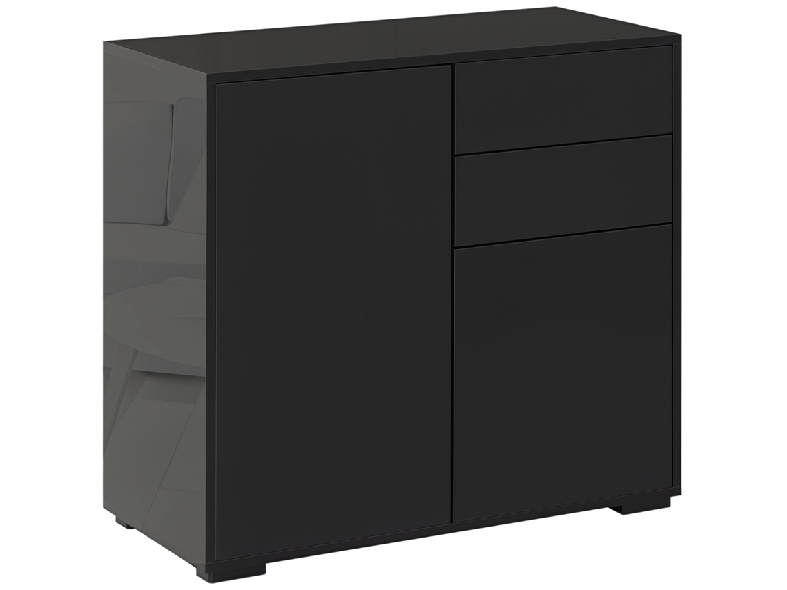 Armário De Armazenamento Com 2 Gavetas, 2 Portas E Sistema Anti-inclinação, Multiuso, 79x36x74cm, Preto