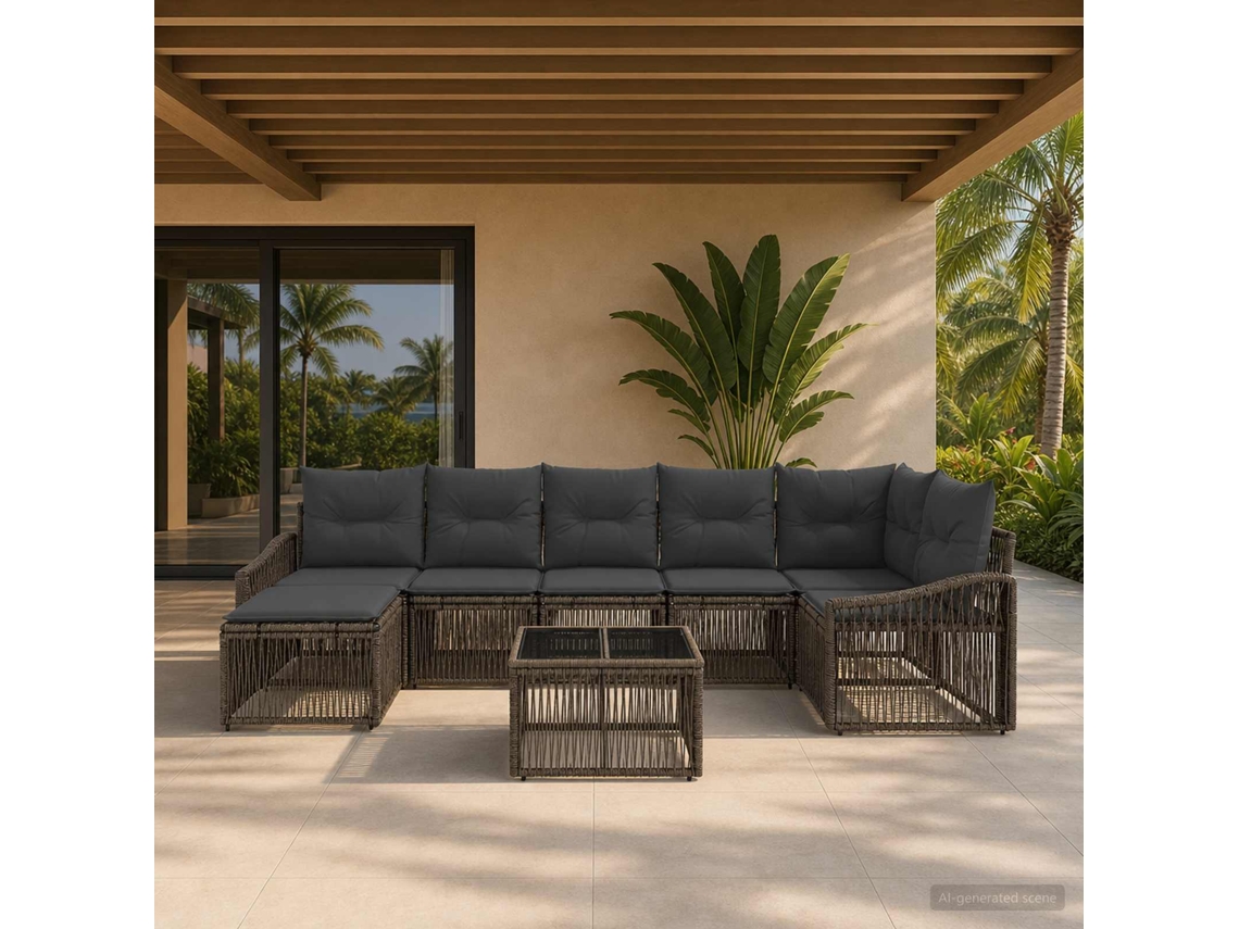 Vidaxl Conjunto De Sofá De Jardim 8 Unid. Cinzento Vime Pe