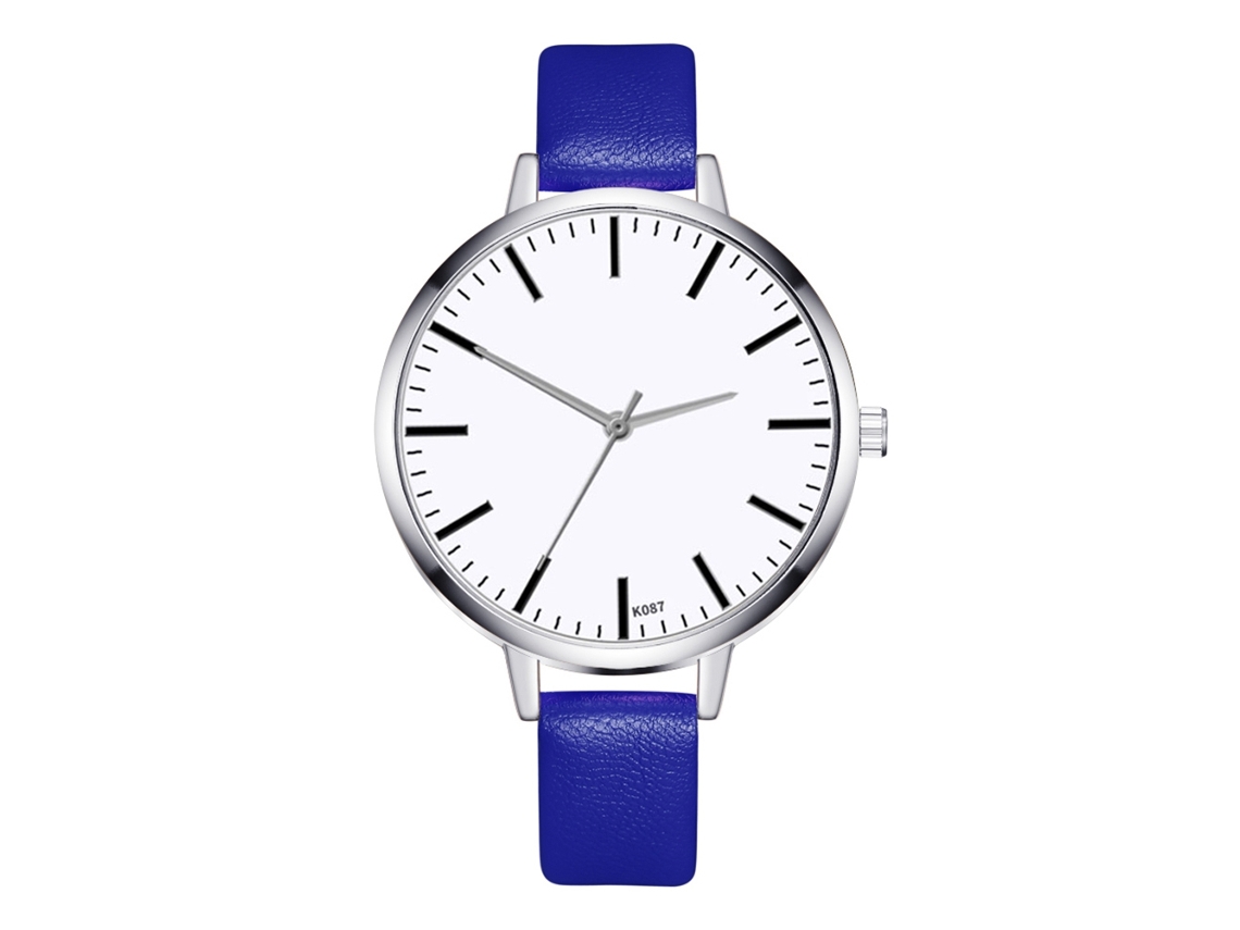 Relógio de Quartzo Feminino Estilo Vintage Simples Moda de Negócios com Pulseira de Couro Pu Azul