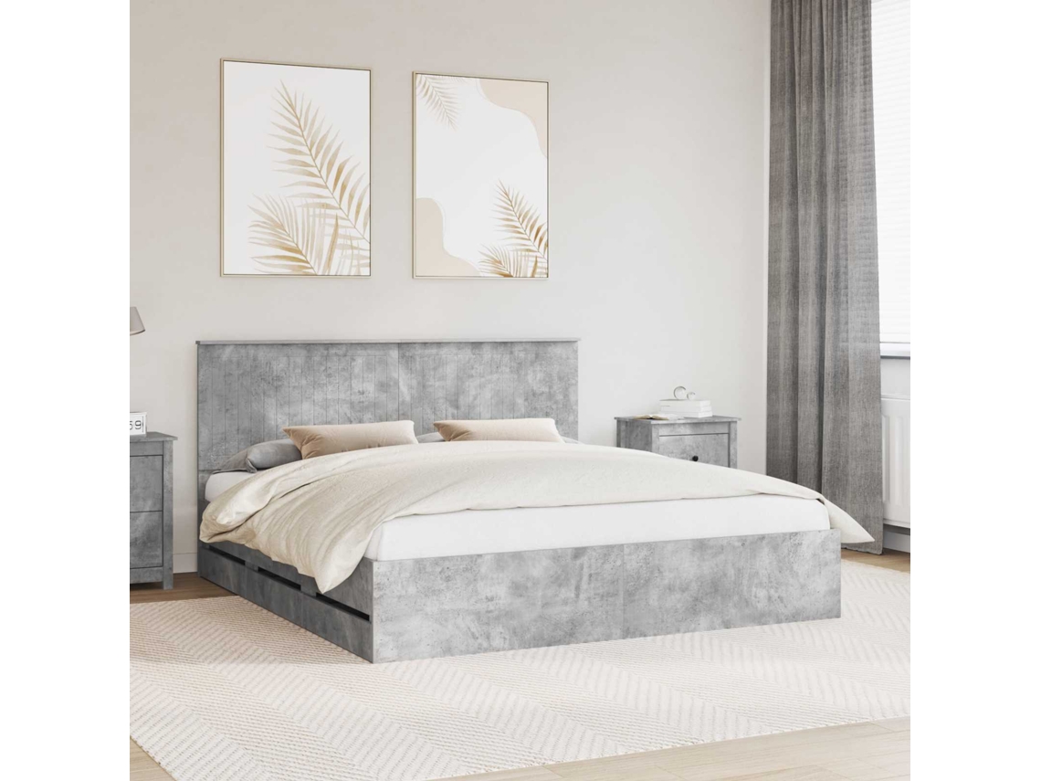 Vidaxl Estrutura Da Cama Cinzento 180 X 200 Cm Madeira De Engenharia