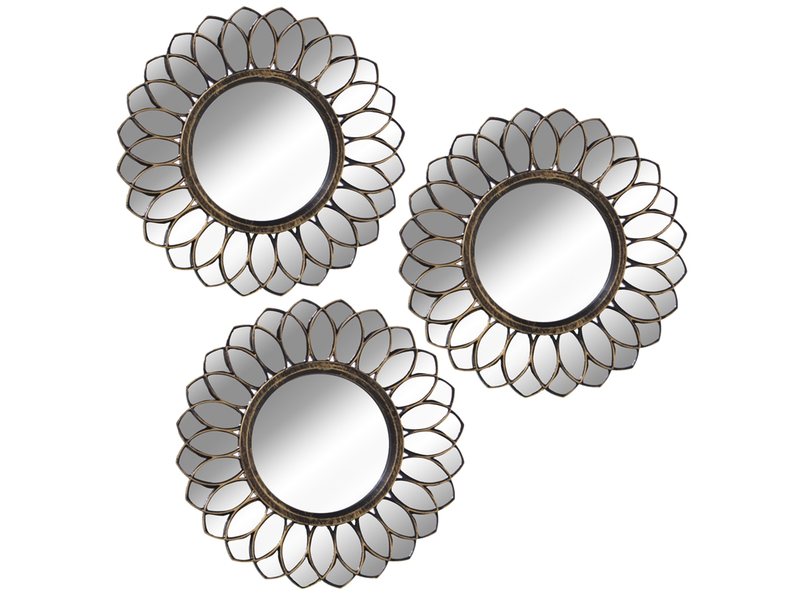 Conjunto de 3 Apliques de Melamina com Espelho Dourado