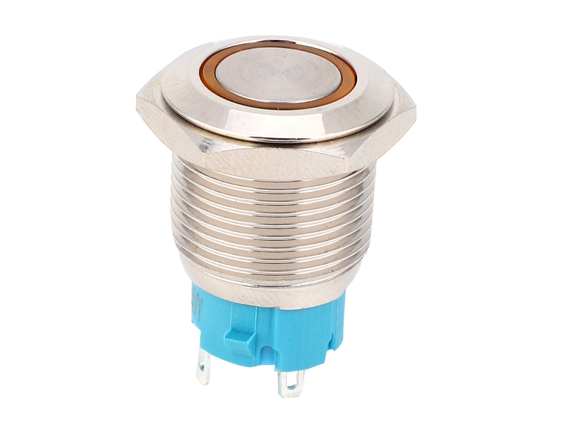 Interruptor de Botão Metal Autobloqueio 16mm 12 24vdc Amarelo