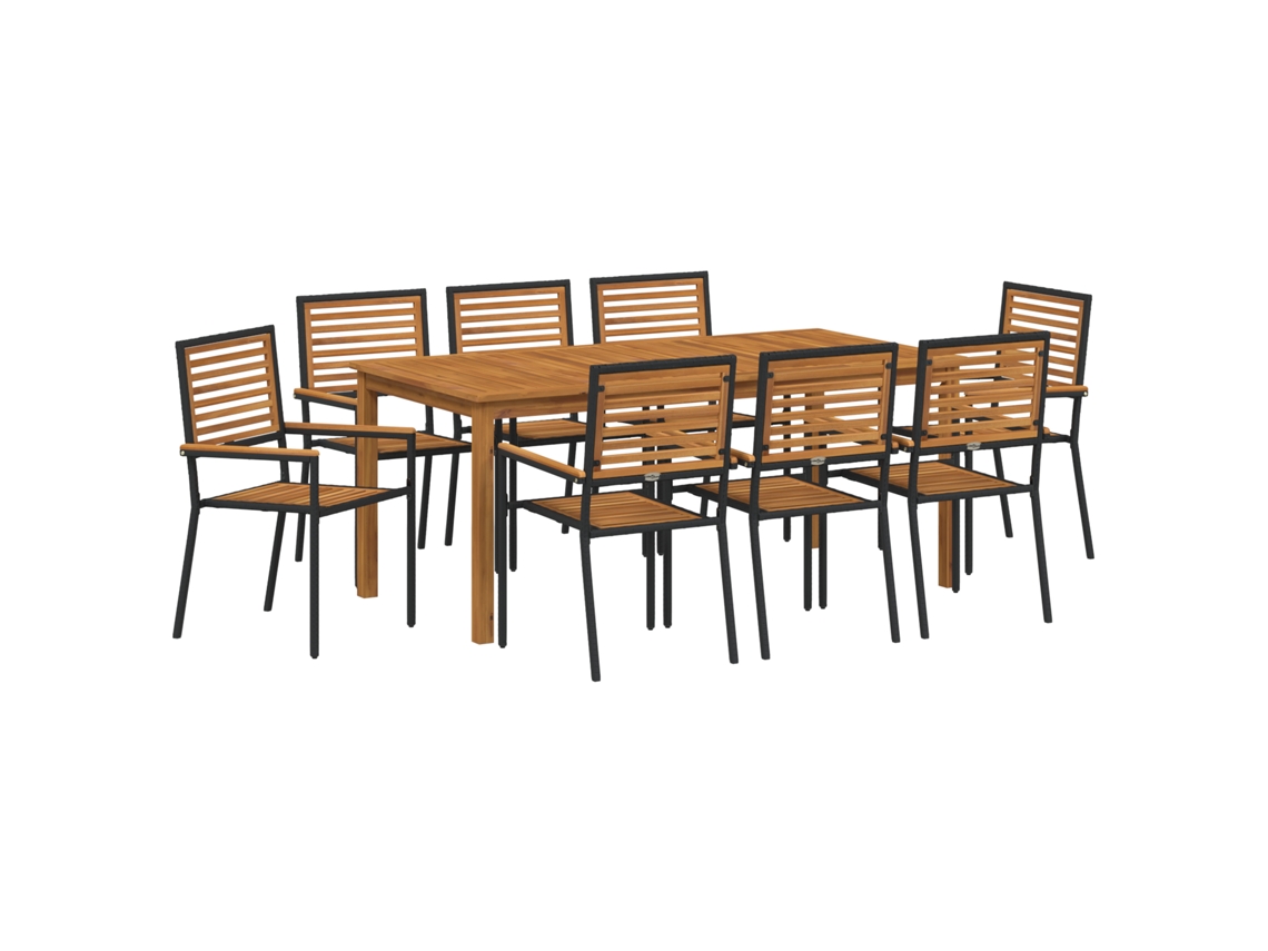 Conjunto 9 De Jantar Para Jardim Com Almofadas De Vidaxl Preto Madeira