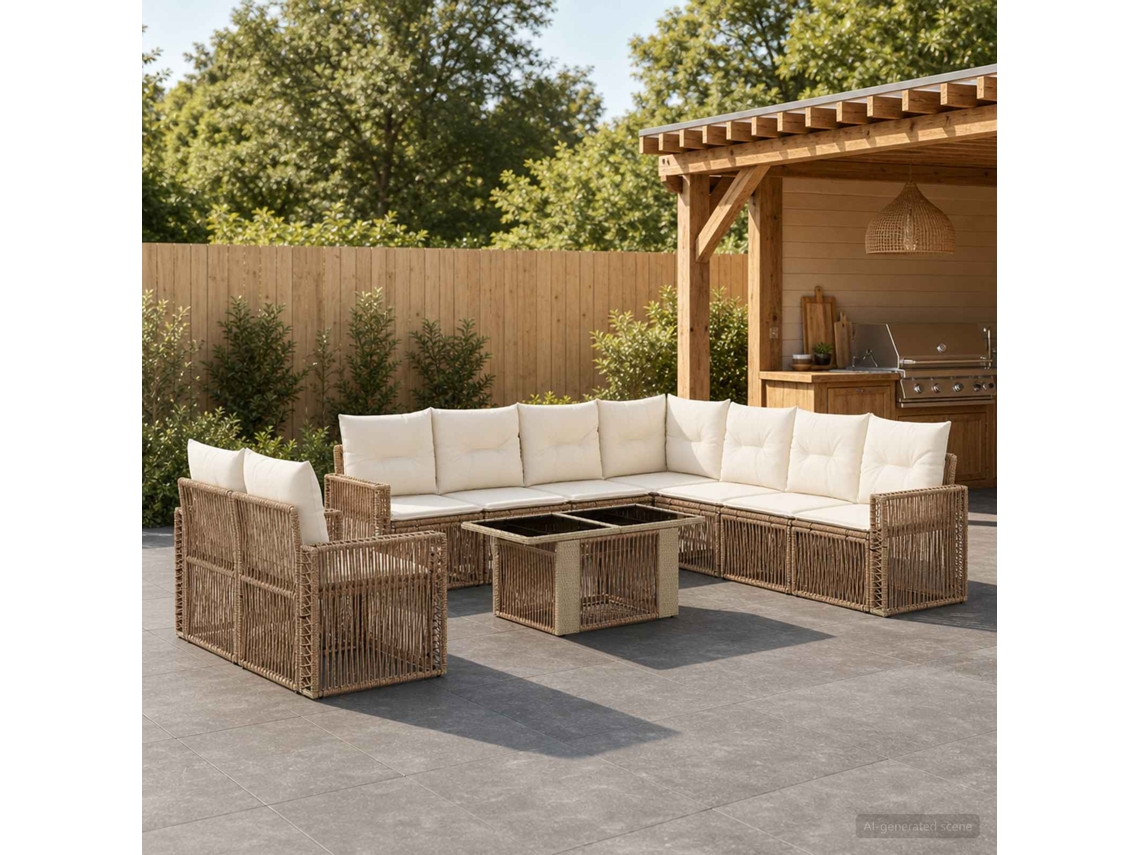 Vidaxl Conjunto De Sofá De Jardim 10 Unid. Bege E Branco Creme Vime Pe