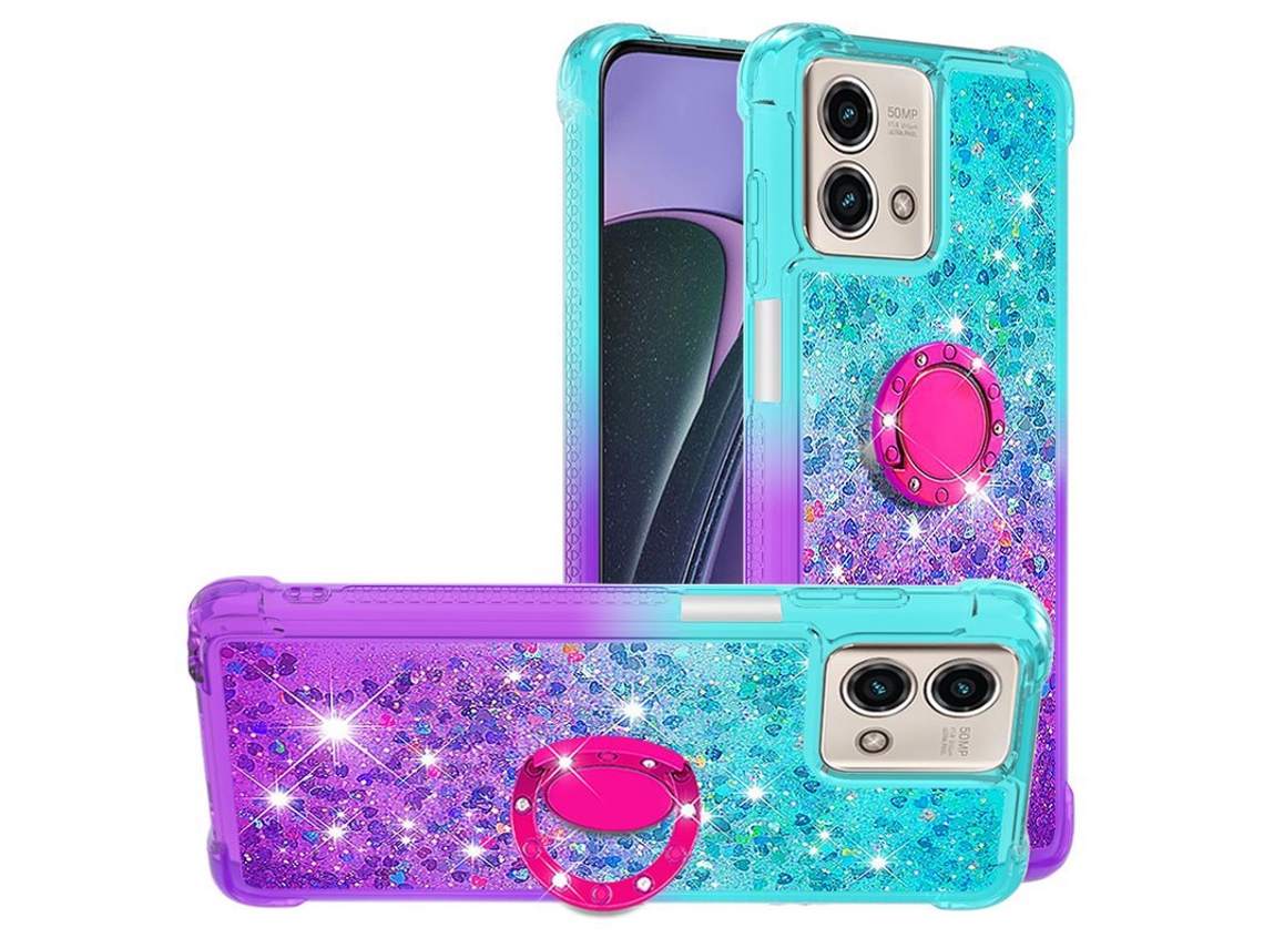 Capa Transparente Brilhante Tpu Para Motorola G Power 5g 2025 - Com Suporte De Anel Giratório Azul Claro/roxo Hexinyigjly