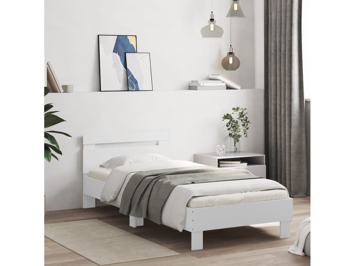 Vidaxl Estrutura De Cama C/ Cabeceira 90x190 Cm Deriv. Madeira Branco