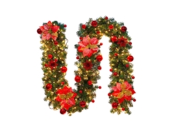 Laxiscreed Coroa De Natal Com Videira Encriptada De 2,7m E Ornamentos Vermelhos Para Pendurar