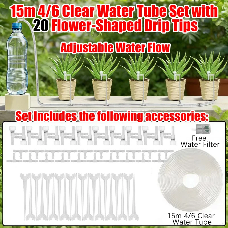 Kit de Irrigação por Gotejamento para Jardim , Mangueira de 4/7 Mm, Microgotejadores. MDUG (mangueira de 15 Metros, 20 Reguladores)