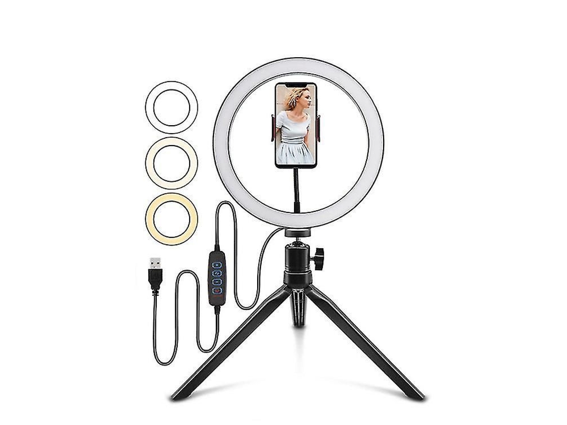Luz De Anel Led De 6/10 Polegadas Com Flash Para Selfie, Regulável, Com Tripé E Suporte Para Telemóvel