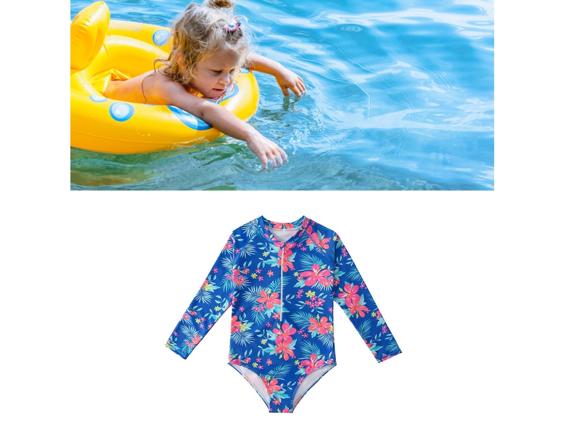Traje de Banho Manga Longa Estampa Bonita Menina 150cm