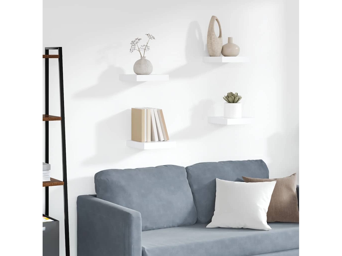 Vidaxl Prateleiras De Parede Suspensas 4 Pcs 23x23,5x3,8cm Mdf Branco