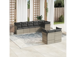 Vidaxl 8 Pcs Conj. Sofás Jardim C/ Almofadões Vime Pe Cinzento-claro