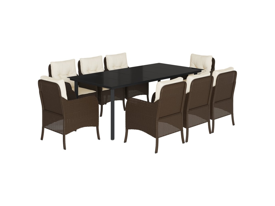 Conjunto de 9 Jantar para Jardim com Almofadões Vime Pe Castanho MAISON EXCLUSIVE