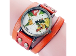 Relógio de Pulso Feminino Ccq Multicamadas Mapa Retro Pulseira Pu Laranja