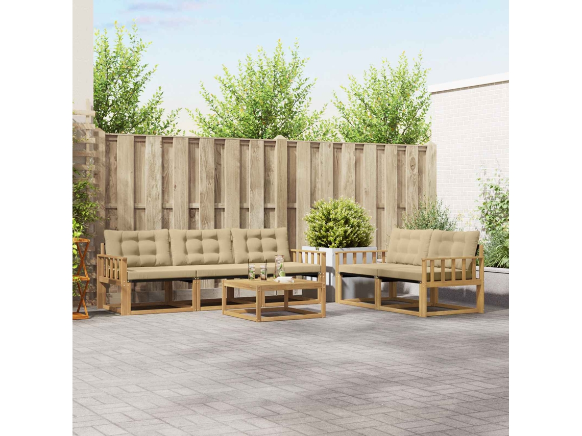 Vidaxl Conjunto De Sofás Para Exterior 6 Pcs Branco E Bege