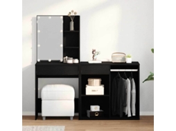 Vidaxl Conjunto De Mesa De Maquiagem Com Led Carvalho Preto