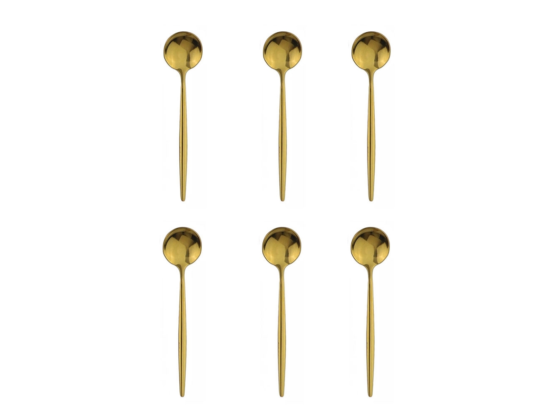 Conjunto de 6 Colheres Pequenas de Aço Inoxidável, nas Cores Preto e Dourado. MDUG (dourado)