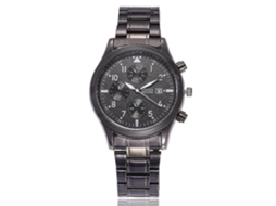 Relógio de pulso Shangmeimk, pulseira de aço inoxidável, mostrador redondo, movimento de quartzo analógico, preto.