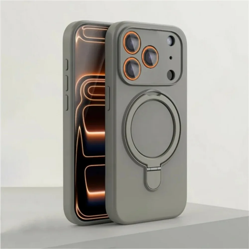 (cinza, Iphone 15 Pro Max) Capa Flexível De Silicone Líquido Com Suporte Magnético – À Prova De Impactos E Compatível Com Carregamento Sem Fio