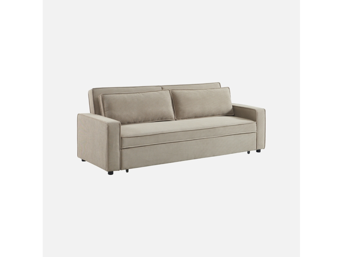 Sofá-cama Em Veludo Canelado, 3 Lugares, Bege