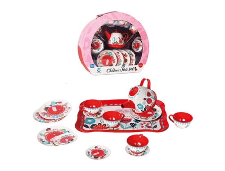 Conjunto de chá infantil com xícaras e pires decorados com flores (código 25534)