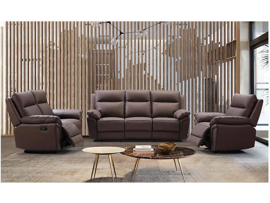 Conjunto Sofá Relax Pakita VENTE-UNIQUE.PT (Castanho Chocolate - Pele - 208x92x102 cm)