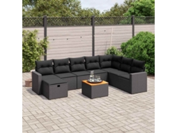 Vidaxl 9 Pcs Conjunto De Sofás P/ Jardim C/ Almofadões Vime Pe Preto