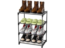 Estante de Calçado Quatro Prateleiras, em Metal Empilhável, Alta Capacidade 8 Pares para a Entrada, Multifuncional, Moderno STELASPLEN