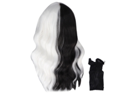 2026 peluca de Pelo Rizado Corto Mitad Negra Y Mitad Blanca para Cosplay