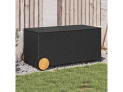 Vidaxl Caixa De Arrumação Para Jardim Com Rodas 190l Vime Pe Preto