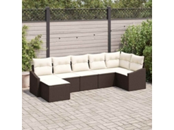 Vidaxl Conjunto De Sofá De Jardim 7 Pcs Marrom E Creme Vime Pe